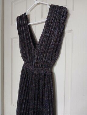 Zara Pleated Glitter Sparkling Black Prom Or Evening Dress, Size Small (S) / M